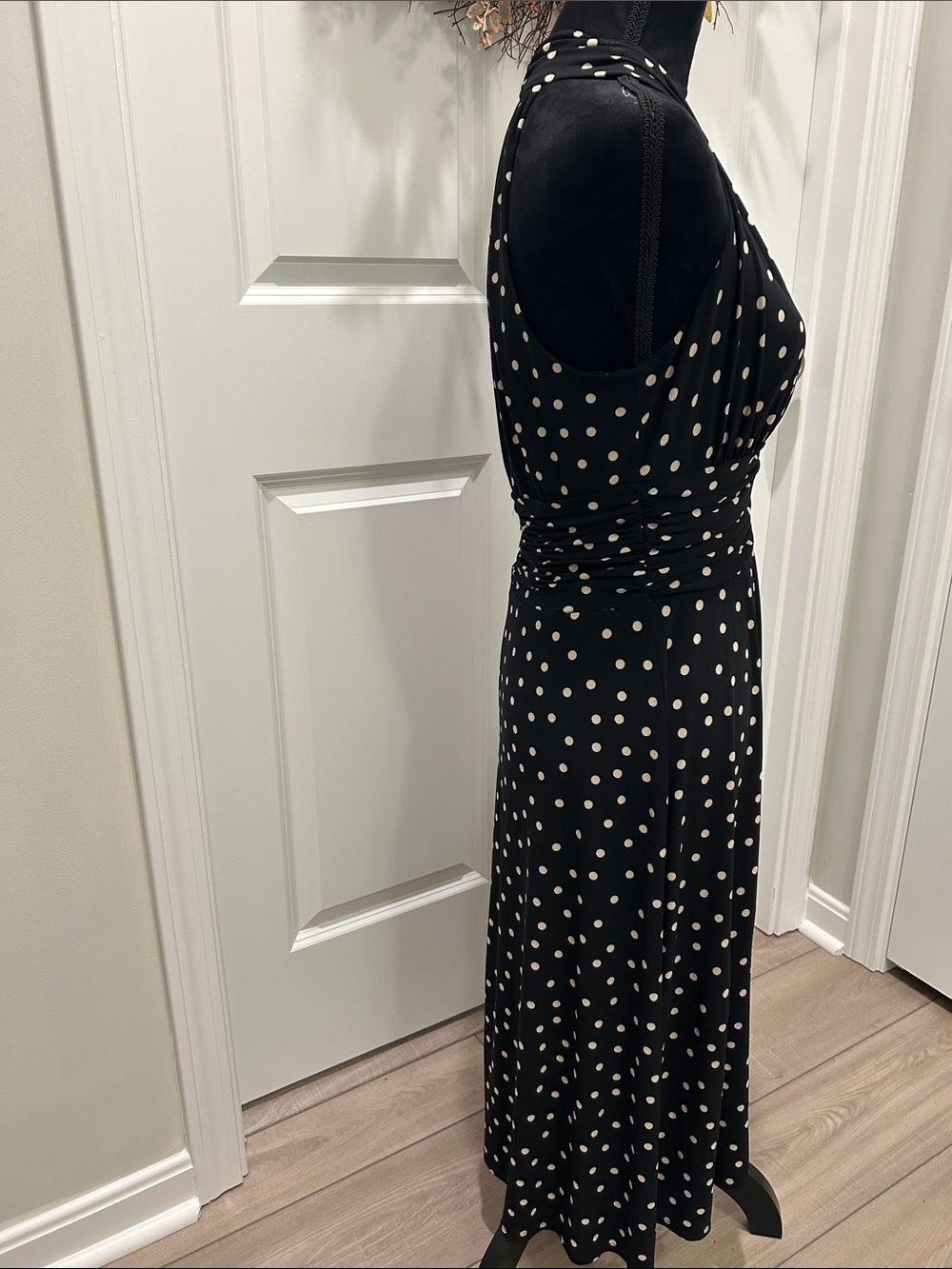 Black With Cream Polka Dot Halter Midi Dress Size 6 by Van Picone - Picture 6 of 12
